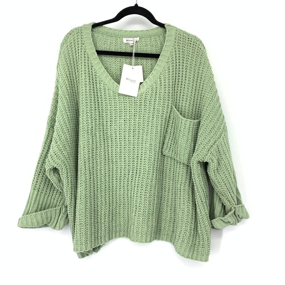 Miracle Sweater Pullover Oversized 1/4 Sleeve Scoop Neck Womens S/M Green NEW
